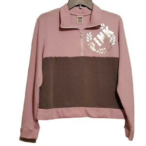 Women's PINK Victoria Secret Half Zip Long Sleeve Pull Over Fleece Sweater Sz Sm